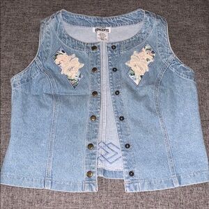 Vintage 90s Appliqué‎  Light Blue Jean Vest By California Concepts Size Large